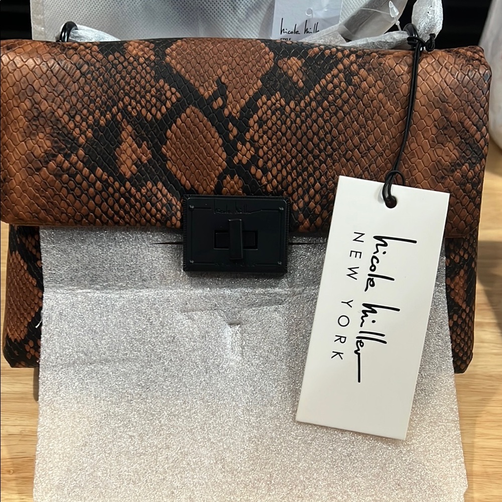 Nicole Miller Brown Snakeskin Clutch
